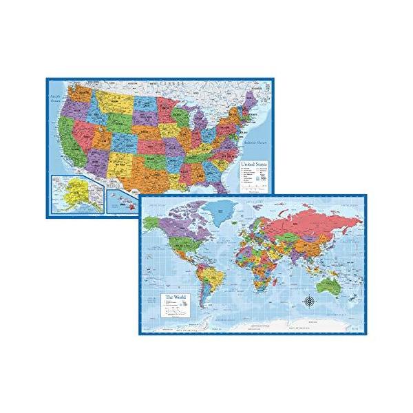 世界とアメリカ合衆国のウォールチャート地図 - アメリカ製 - 2021年用に更新 (ラミネート加工、18インチ x 29インチ)