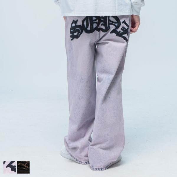 SEQUENZ (シークエンズ) ブランド ロゴ デニムパンツ ウォッシュ加工 T26170002 ワイドパンツ rgc_logopan