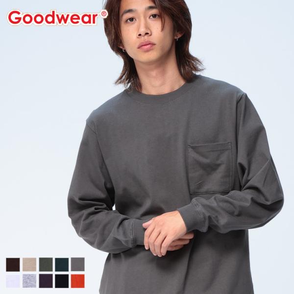 グッドウェア Tシャツ ポケット付き Goodwear USAコットン 無地 クルーネック 長袖  2W7-8518