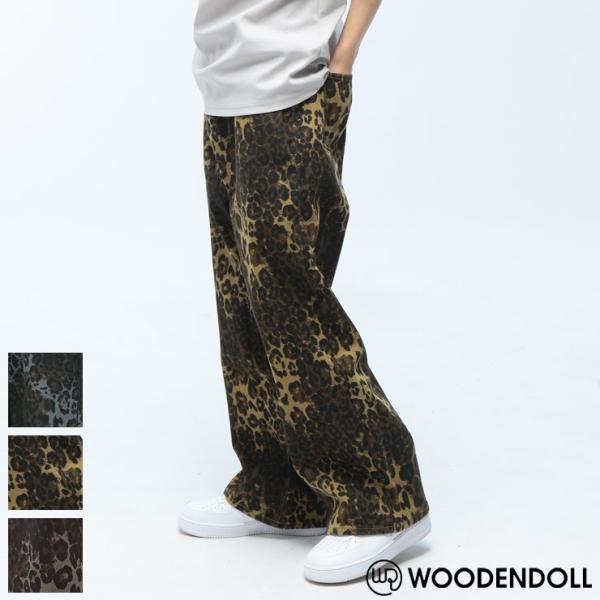 WOODENDOLL コットン レオパード柄 ジップフライ ワイドパンツ メンズ 男性 ボトムス パンツ 総柄 ロングパンツ