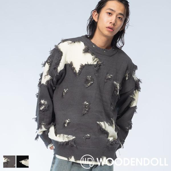 WOODENDOLL ニット グランジ星柄 クルーネック セーター メンズ 韓国