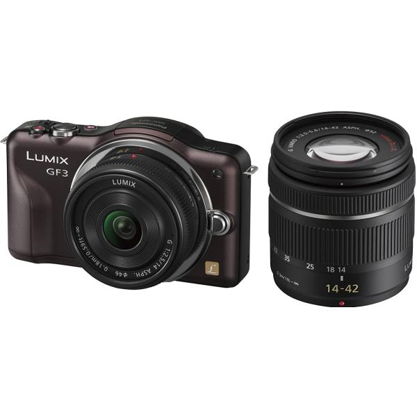 パナソニック ミラーレス Panasonic LUMIX DMC-GF3 ダブルレンズキット センシュアルブラウン 中古 新品SDカード付き 届いてすぐに使える 付属品多数