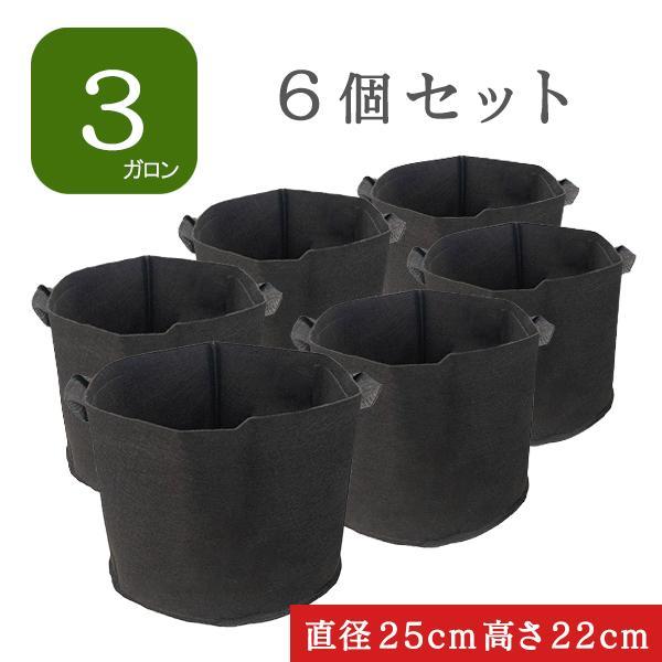 不織布ポット 3ガロン 6個 不織布プランター 8号 植木鉢 フェルトプランター 軽い 軽量 家庭菜園 深鉢 フェルト 布鉢 黒 送料無料