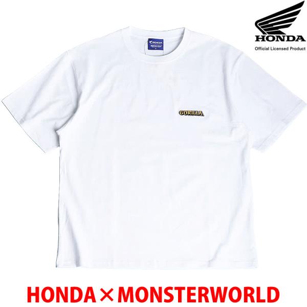 HONDA×MONSTER WORLD 半袖 Tシャツ GORILLA ホワイト 綿100％ クルーネック メンズ レディース ホンダ コラボ バイクイラスト 53882803