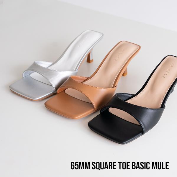 ミュールサンダル スクエアトゥ レディース 6.5cm ヒール ワイド