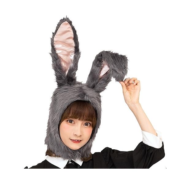 (1点までメール便も可能) もふもふうさたん グレー       /うさぎ かぶりもの イースター うさぎ コスチューム 仮装 動物 衣装 アニマル (C-0681_846659)