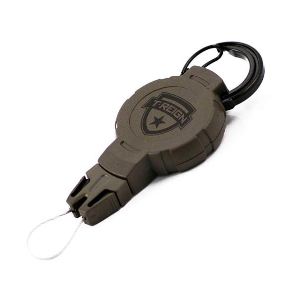 T-REIGN(ティーレイン) Gear Tether キーリール カラビナタイプ Large (オリーブ)