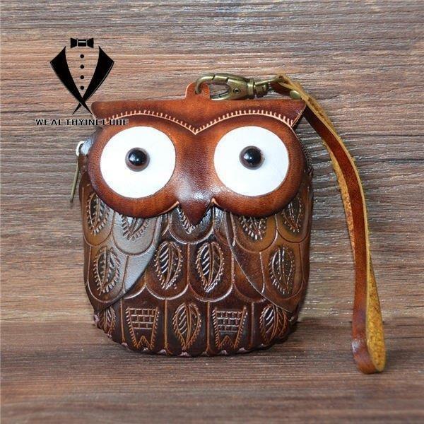 ★ふくろう梟・ハンドメイド・本革レザー・ポーチ ポシェット コインケースB☆