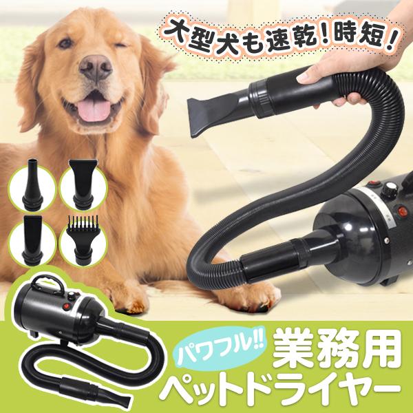 送料無料 パワフル業務用 ペット用ドライヤー 大型犬も速乾 本格 プロ仕様 熱くない温風 風量無段階調整 ロングホース 3種ノズル S◇  業務用ペットドライヤー
