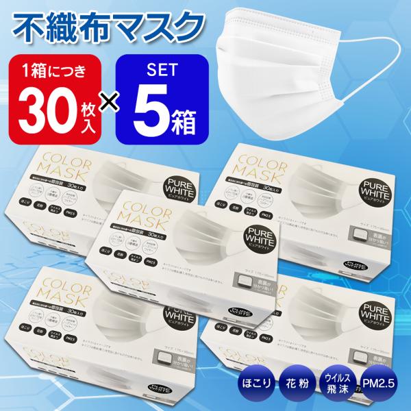 大量150枚セット】不織布マスク 30枚×5箱 1枚ずつ個包装 携帯に便利