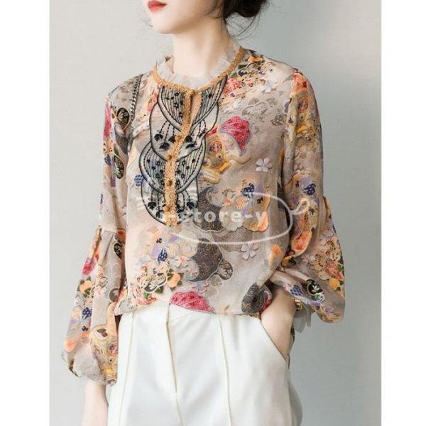 レディースファッション 2種類選べる ブラウス レディース 40代 春夏秋新作 オシャレブラウス シフォンブラウス きれいめ花柄 パフスリーブ 長袖 トップス 韓国風 大人 通勤ol ゆったりシャツ 30代 Dskxi87mg4 Www Boulevardrestaurants Com