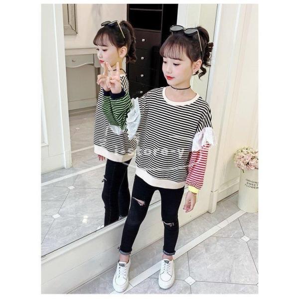韓国子供服 スウェットトレーナー 女の子 秋服 長袖tシャツ ボーダー柄トレーナー 薄手 トップス キッズ ジュニア 子ども カジュアル 可愛い 小学生 100 160cm Kp3k76db9l Anzanatitlan Org