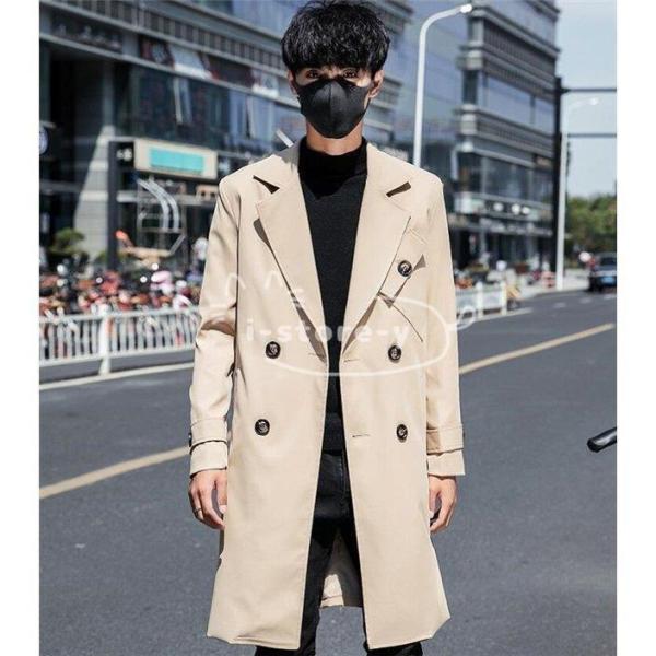 格安新品 大きいサイズ ロングコート メンズ トレンチコート 無地 春服 秋物 アウター カジュアル トップス 男性用 体型カバー かっこいい ダブルボダンコート 紳士服 トレンチコート サイズ L