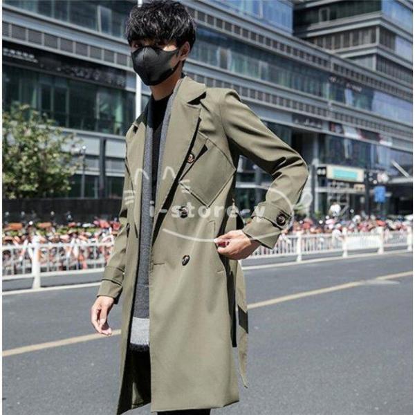 格安新品 大きいサイズ ロングコート メンズ トレンチコート 無地 春服 秋物 アウター カジュアル トップス 男性用 体型カバー かっこいい ダブルボダンコート 紳士服 トレンチコート サイズ L
