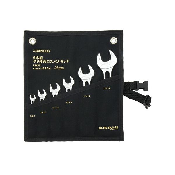 軽さへの追求が美しいフォルムを生み出す。★6種類(5.5X7,8X10,11X13,12X14,17X19,22X24mm ) のセットです。★布ケース入■特徴●従来のスパナより25％から5０％軽量化しました ●しかも高品質で新JIS取得、...