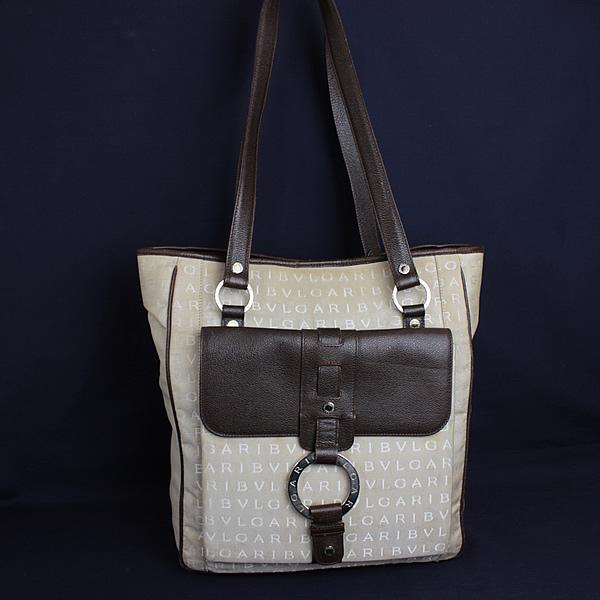 BVLGARI ブルガリ トートバッグ ハンドバッグ ロゴマニア ベージュ  