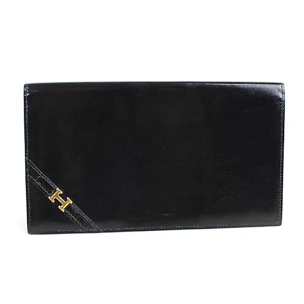 HERMES エルメス 二つ折り札入れ 長札入れ 黒 ブラック HERMES 美品  