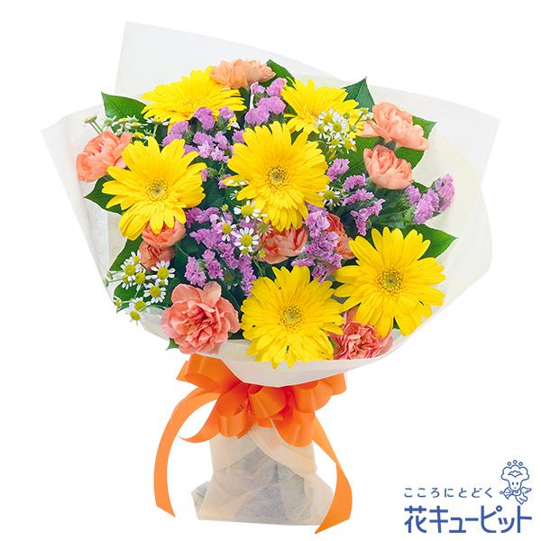 あたたかい陽射しをイメージして束ねた、明るくまぶしい色合いの花束。まるで太陽のような黄色のガーベラが、贈る相手の方に笑顔を届けてくれます。花の色に合わせた鮮やかなオレンジのリボンがアクセント。誕生日や記念日のほか、退職祝いや出産祝いのプレゼ...
