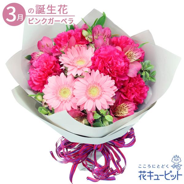3月の誕生花 ピンクガーベラ 誕生日 お祝い 記念日 プレゼント 花キューピットのガーベラとアルストロメリアのブーケ インターネット花キューピット 通販 Paypayモール