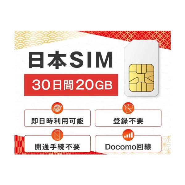 データ専用 simカード 20GB 30日間 プリペイドsim Docomo ドコモ回線