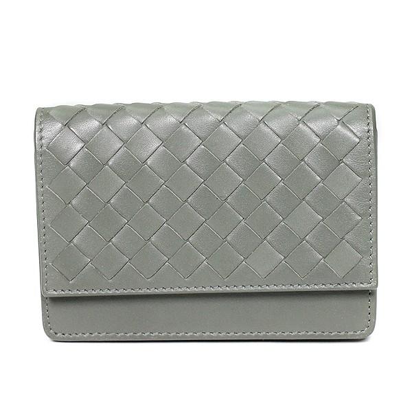 ボッテガ ヴェネタ BOTTEGA VENETA カードケース 名刺入れ イントレチャート 174646 カーキ レザー 本革 編み込み マチ付き  メンズ 定番 人気 美品 箱 中古