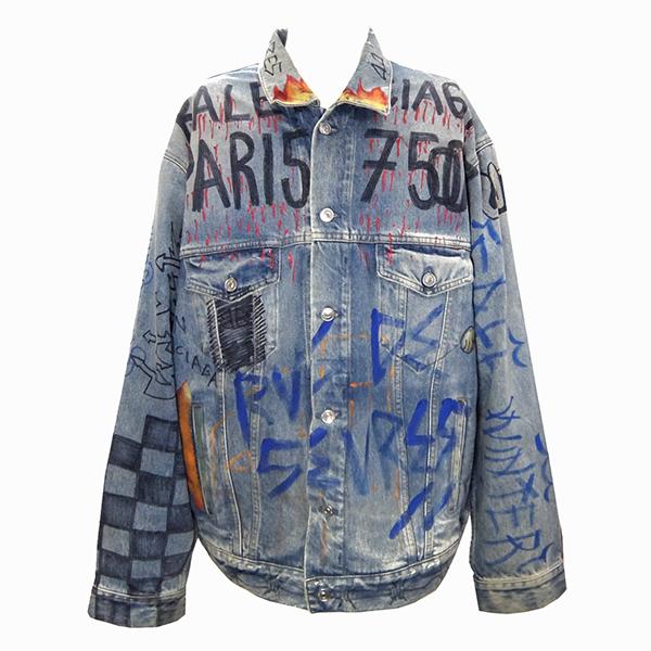 バレンシアガ BALENCIAGA デニムジャケット オーバーサイズ グラフィティ デニム 530723 中古 バレンシアガ BALENCIAGA デニムジャケット オーバーサイズ グラフィティ デニム 530723 中古