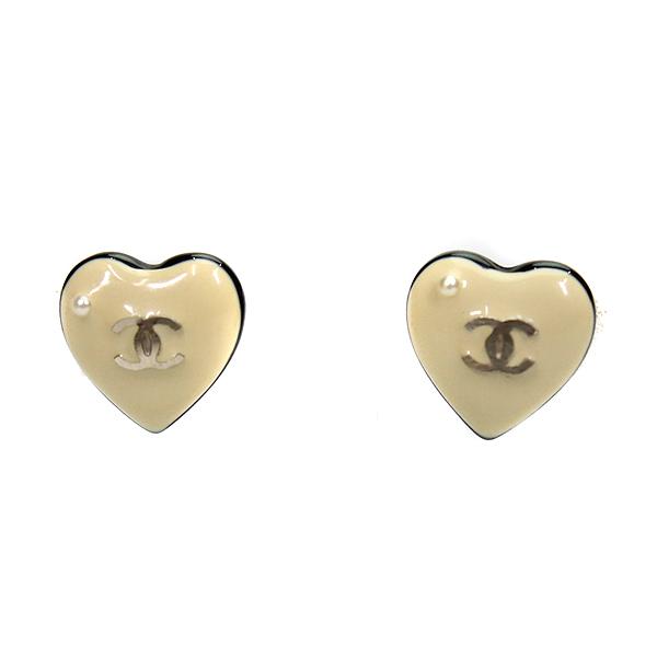 CHANEL シャネル ピアス ハートモチーフ ココマーク ベージュ 06P 中古 