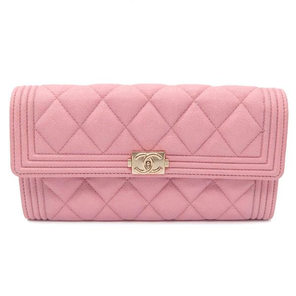 シャネル CHANEL 長財布 ボーイシャネル 二つ折り ピンク キャビア 