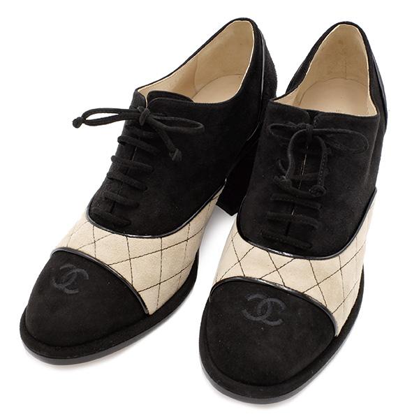 シャネル Chanel ブーツ レースアップ ブーティ 37 5 ベージュ ブラック キッドスエード 18a G 中古 Houbidou 心斎橋店 通販 Yahoo ショッピング