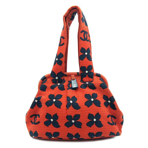 シャネル Chanel ハンドバッグ 花柄 がま口ハンドバッグ オレンジ ネイビー コットンキャンバス 中古 Houbidou 心斎橋店 通販 Yahoo ショッピング