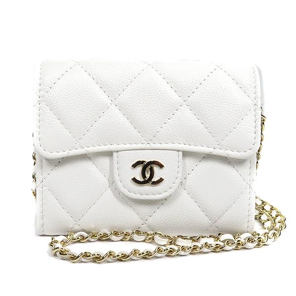 シャネル CHANEL チェーンウォレット マトラッセ コンパクトウォレット ホワイト キャビアスキン AP0238 中古