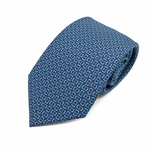【美品】HERMES エルメス　ネクタイ　シェーヌダンクル　紺 HERMES エルメス ネクタイ TIE メンズ フランス製 シルク H柄