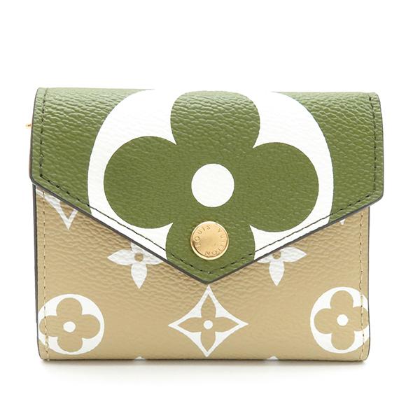 ルイヴィトン 三つ折り財布 ポルトフォイユ・ゾエ カーキ×ベージュ  