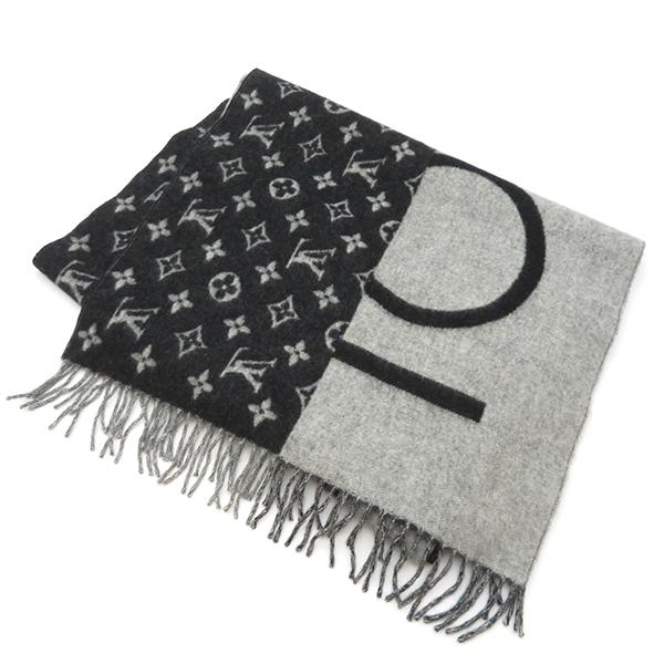 ルイヴィトン マフラー エシャルプ LV スプリット ブラック×グレー  
