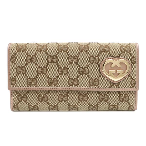 GG グッチ 長財布 ラブリーハート ウォレット ベージュ×ピンク GG