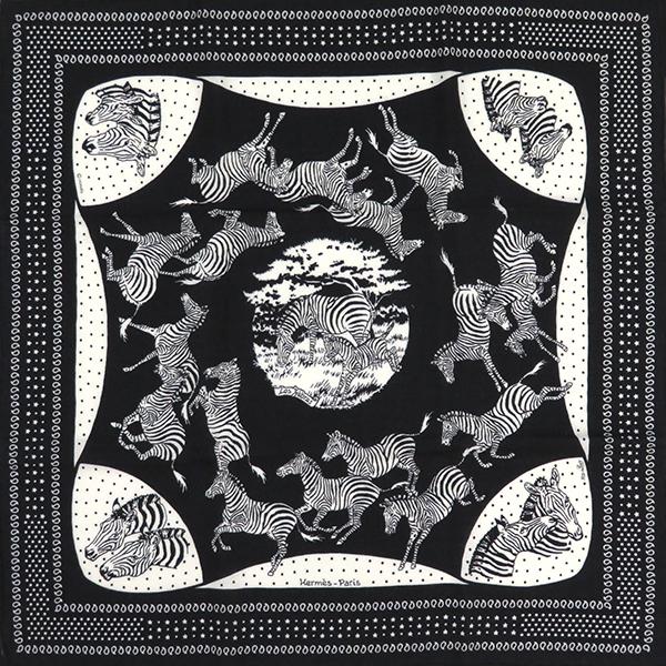 HERMES エルメス スカーフ カレ55 CARRE ブラック×ホワイト HERMES エルメス スカーフ カレ55 CARRE ブラック×ホワイト