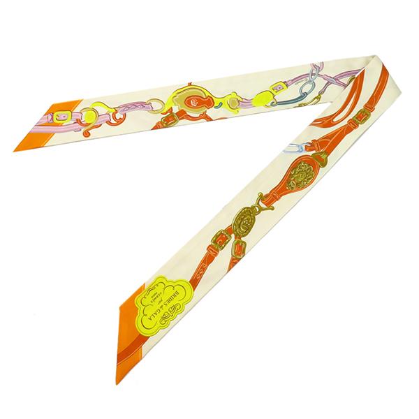 HERMES エルメス スカーフ ツイリー クリーム×オレンジ×ジョーヌ  