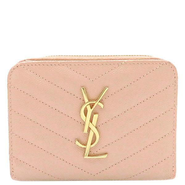 サンローラン 二つ折り財布 YSL モノグラム ウォレット ピンクベージュ レザー 403723 ラウンドファスナー コンパクト