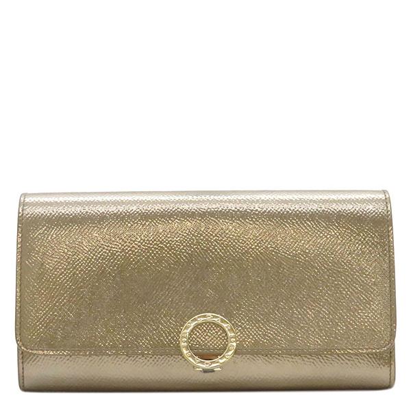 ブルガリ 長財布 ロゴクリップ ウォレット メタリックゴールド レザー