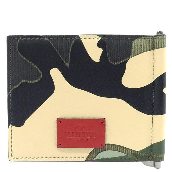 VALENTINO ヴァレンティノ 二つ折り財布 マネークリップ付き カモフラ 