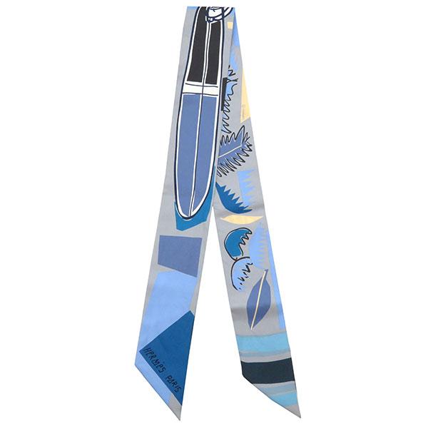 HERMES エルメス スカーフ ツイリー グリ×シエル×コバルト シルク  