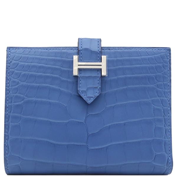HERMES（エルメス） 二つ折り財布 ベアンコンパクト クロコ ブルー