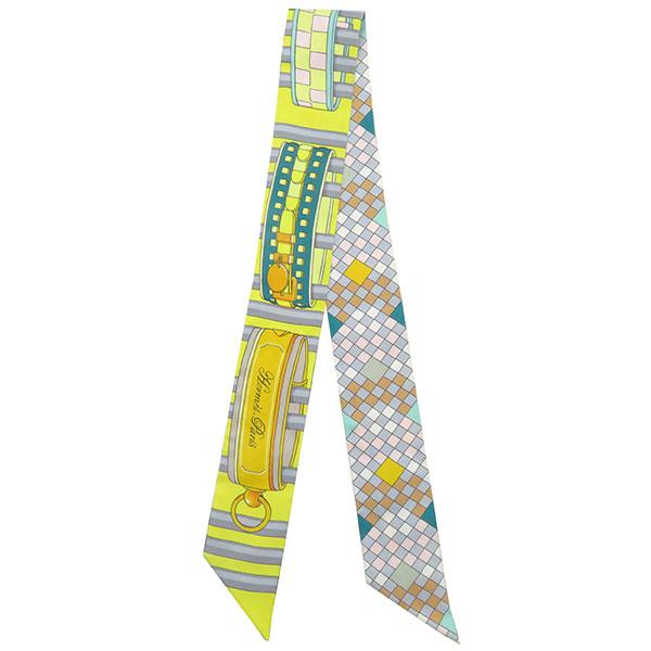 HERMES（エルメス） スカーフ ツイリー イエロー×グリーン×グレー