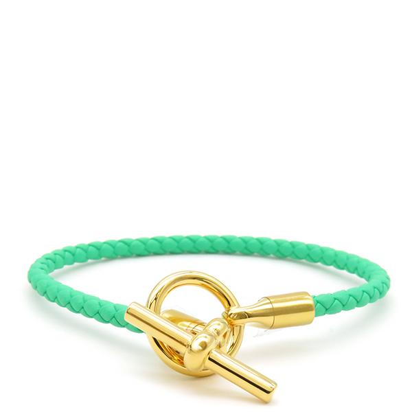 HERMES エルメス ブレスレット グレナン グリーン×ゴールド レザー GP 