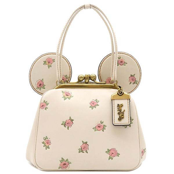 コーチ 2WAYバッグ ミニーマウス キスロックバッグ レザー ホワイト 花 