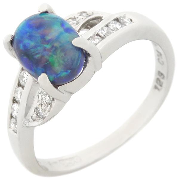 リング 指輪 ブラックオパール ダイヤリング Pt950 シルバー 13号 中古  