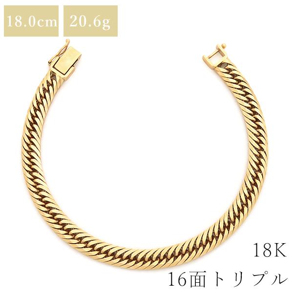 喜平 ブレスレット K18 18金 18cm 20.6g 16面 トリプル K18YG ゴールド 