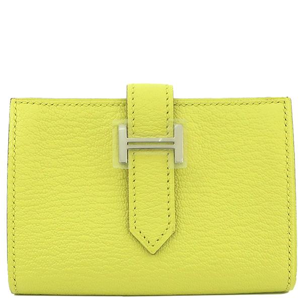 美品】HERMES エルメス べアンコンパクト 二つ折り財布 イエロー 美品】HERMES エルメス べアンコンパクト 二つ折り財布 イエロー