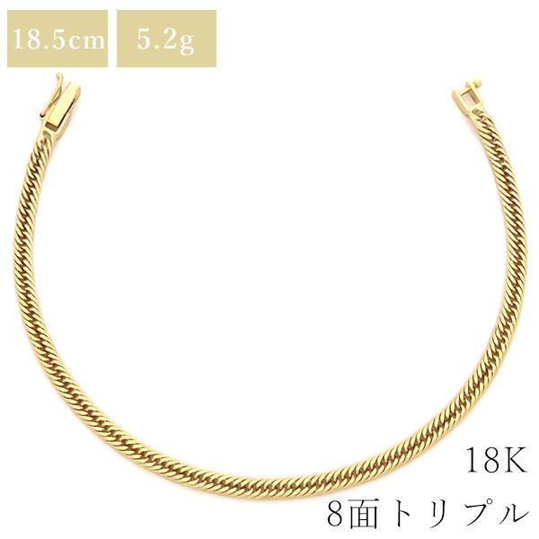 喜平 ブレスレット K18 18金 18.5cm 5.2g 8面 トリプル K18YG ゴールド 