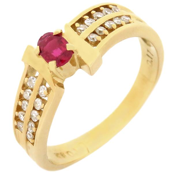リング 指輪 ルビー ダイヤリング K18YG ゴールド レッド 赤 9号 中古  